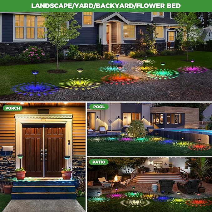 pearlstar Solar Pathway Lights 6 Pack,Outdoor Solar Garden Lights,RGB Color Changing+Warm White,IP65 Waterproof,Solar Powered Garden Light for Walkway Yard Backyard Lawn Landscape Decor