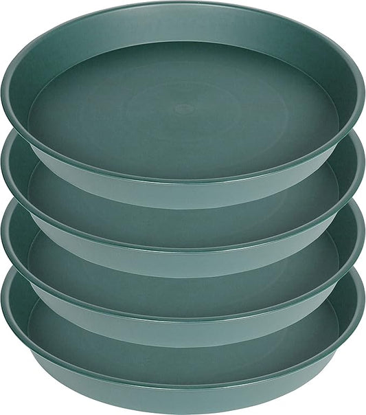 4 Pack of 18 19 inch Plant Saucer Drip Tray (16.6 inch Base), Heavy Duty Large Deep Plant Saucers for Pots, Plastic Flower Planter Water Trays for Indoors Outdoor (19", Green)
