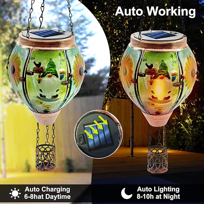 Solar Hot Air Balloon Lantern with Flame, Solar Hot Air Balloon Waterproof Lantern for Garden Farmhouse Decoration (GardenGnome2pcs)