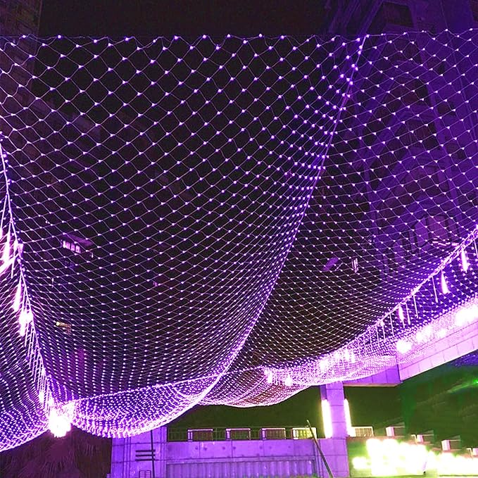 LJLNION Christmas Net Lights, 360 LED 12ft x 5ft Connectable Christmas Mesh Fairy String Lights,8 Modes Low Voltage Safe Adaptor for Xmas Trees, Bushes, Wedding, Outdoor Garden Decorations, Purple
