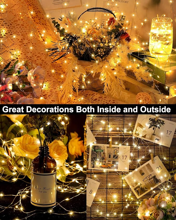 Treela 9 Pack Solar String Lights for Outside, 39 ft 100 LED Outdoor Fairy Lights Waterproof Copper Wire 8 Modes Solar Twinkle Lights for Patio Garden Tree Yard Party Decor(Warm White)