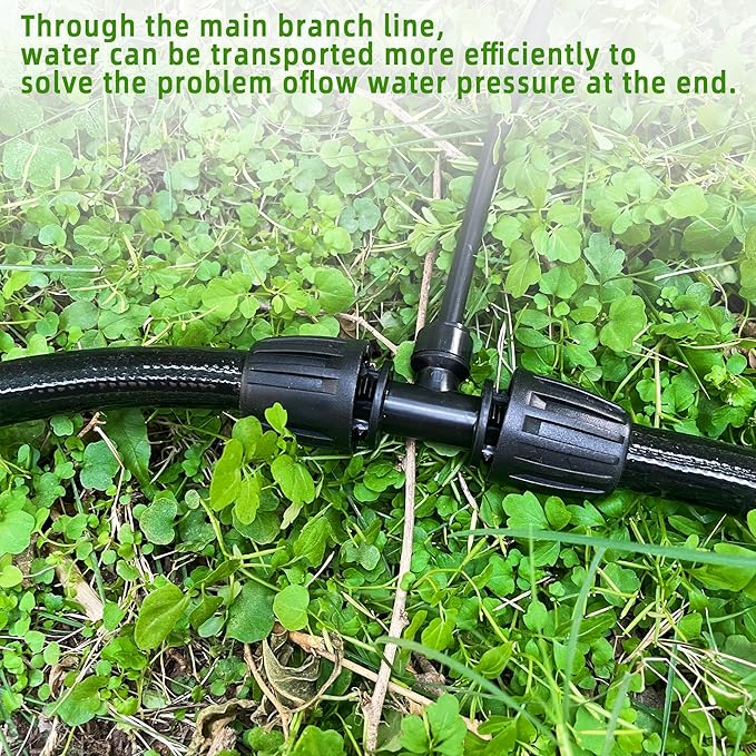 6 Pack 1/2'' to 1/4'' Drip Irrigation Fittings, Push-to-Connect 3 Way Drip Irrigation Part Barbed Tee Connectors, Anti-Leak Locked Splitter Fitting for 1/2" Irrigation Tubing (0.6''-0.67''OD)