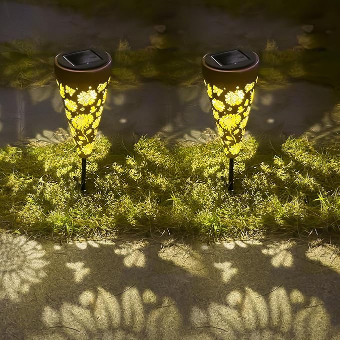 4 Pack Sunflower Solar Pathway Lights - Outdoor Waterproof Garden Decor, Pathway Landscape Lights for Backyard Patio Path Yard Lawn Walkway