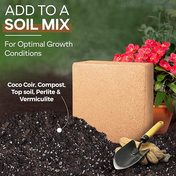 Coco Coir for Plants - Coconut Coir to Promote Optimal Root Aeration - Unbuffered and Low EC Coco Coir Brick - Lightweight and Easy to Handle - 5kg/11lbs