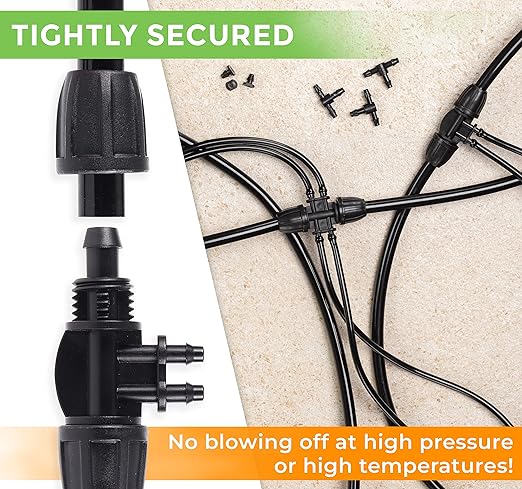 CARPATHEN Drip Irrigation Fittings Kit - 5/16” to 1/4” Connectors - (15-Pack) - 5 x Barbed Tee Connector for 5/16 to 1/4 Irrigation Tubing - 5 x Tee Splitter for 1/4 tubing - 5 x 1/4 End Plugs
