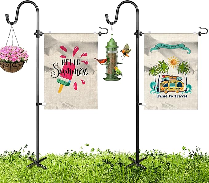 XDW-GIFTS Garden Flag Stand, Sturdy 2-Pack Flag Pole Holder with Shepherd Hook for Yard Decorations Outdoor Garden Flag Holder for 14''x20'' Flags 45 in Heavy Duty Yard Flag Post Stake (Without Flag)