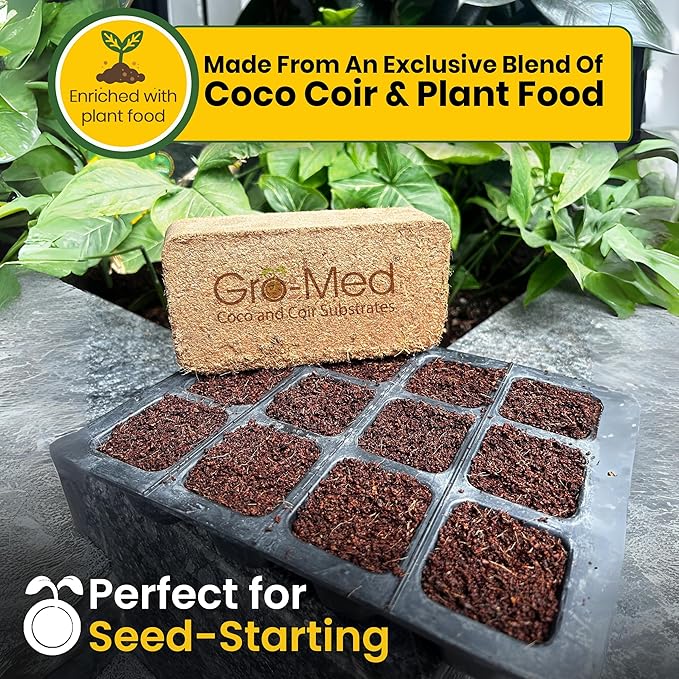 Gro-Med Coco Coir Brick 2s Pack – 1.4 lb Each,Expands to 20 Quarts, Enriched with NPK, Organic Potting Soil Mix for Plants, Seed Starting,Herbs,Flowers and Ideal Reptile Bedding for Snakes & Terrarium