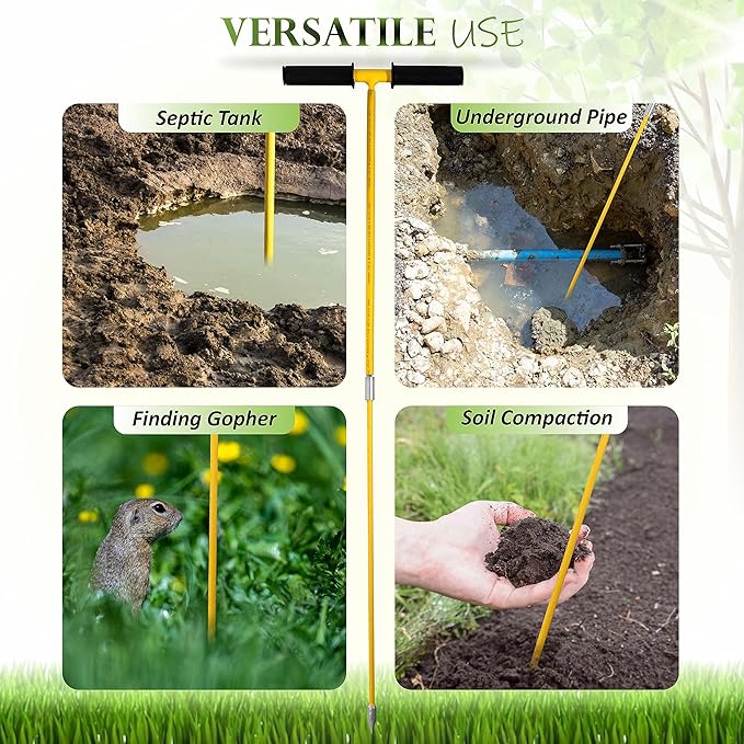 FEBTECH - Metal Soil Probe Rod - Insulated Septic Tank Probe - 36-Inch Long Overall, 3/8" Septic Tank Finder Probing Rod,T-Handle Septic Tank Locator Tool For Gardening, Agriculture, Septic Systems