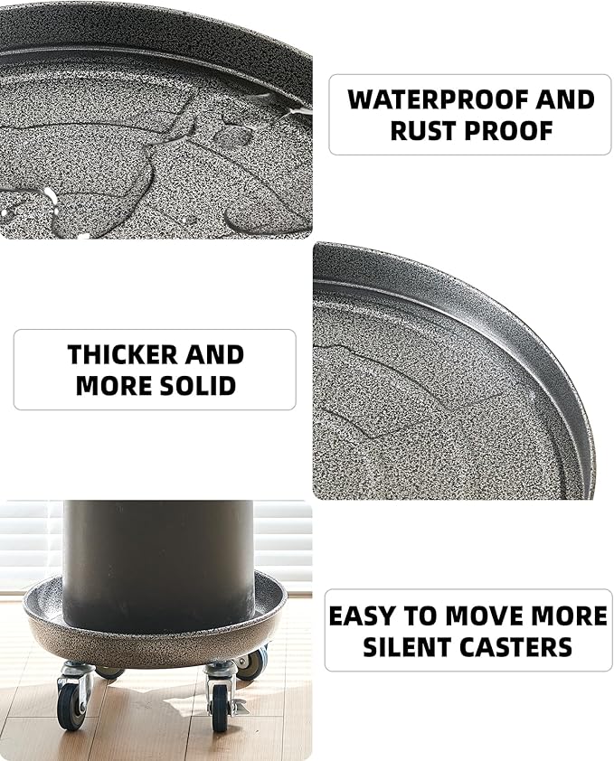 Heavy Duty Plant Caddy with Wheels 12 Inch, 360° Caster, Outdoor Rolling Plant Dolly That is Not Easily Rusted, Indoor Metal Plant Cart with Rollers, Plant Pot Trolley, Silver 2 Pack