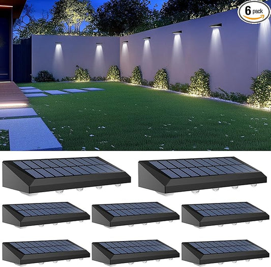 Solar Fence Lights Outdoor Waterproof IP65, 8 Pack Fence Lights Solar Powered 60 Lumens Auto On/Off Step Wall Lights Outside Decorations for Yard, Porch, Patio, Stairs, Pool, Deck, Garden-White Light