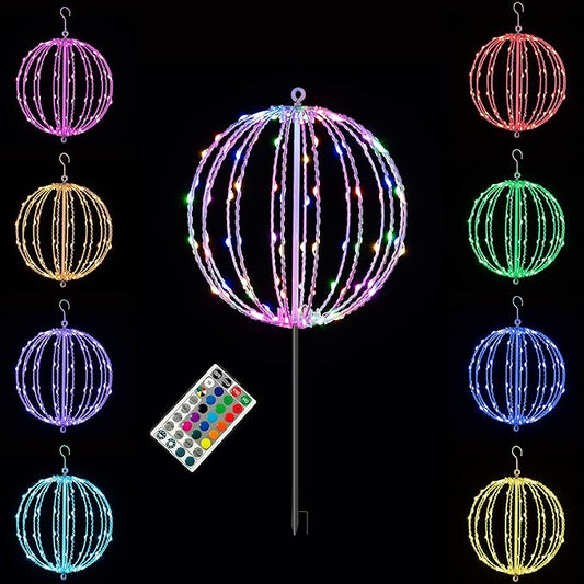 Christmas Ball Light Sphere, 12IN 96LED Hanging Tree & Pathway Lights [Foldable Metal Frame, UL Listed] - White, RGB