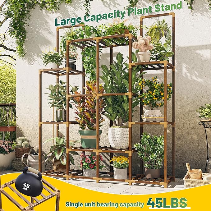 EnHomee Plant Stand Indoor Tall Plant Stand Outdoor Large Wood Plant Shelf Indoor for 14 Pots Plants,4-tiers Plant Holder for Patio Living Room Gardening Balcony 44.8" Wx47.2 Hx11.78 D