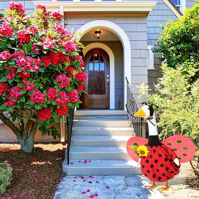 Spring Ladybug Goose Outfit Lawn Porch Goose Clothes with Ladybug Wings Sunflower Goose Outfit for 23" Goose Spring Valentine's Day Outdoor Patio Yard Lawn Art Decoration