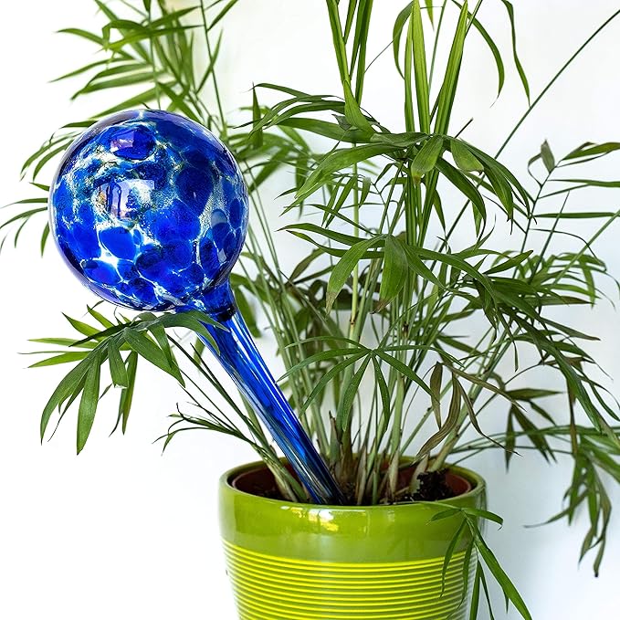 4 Large Plant Watering Globes - Plant Watering Devices - Plant Watering Bulbs - Self Watering Spikes - Self Watering Planter Insert - Hand Blown Glass - Free Moisture Meter by Cotswold Homeware