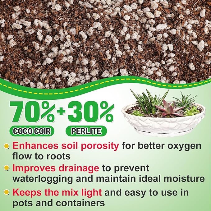 Coco Coir Perlite Mix - Retain Moisture, Improve Drainage & Aeration - Coco Peat Perlite Potting Mix, Loose Organic Potting Soil for Indoor Plants, 6 Quarts