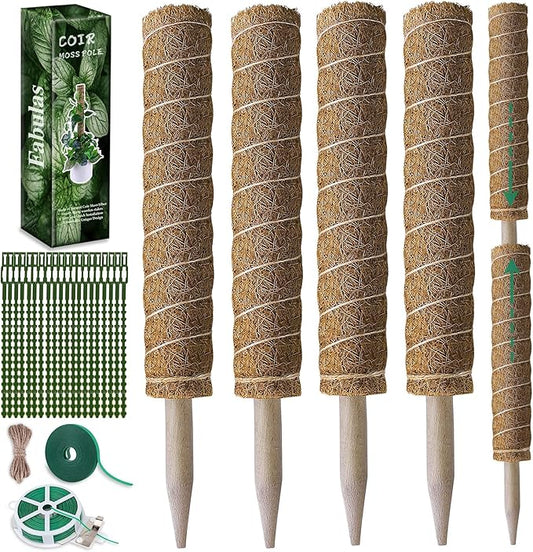 Moss Pole 47.5 Inch - Monstera Plant Support, 4 Packs 16 Inch Plant Stakes for Indoor Plants Coco Coir Moss Pole Sticks for Climbing Potted Live Plants, Pothos, Philodendron, with Garden Ties