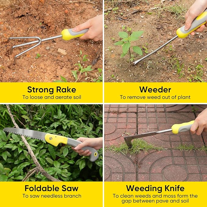 Blumway Garden Tool Sets, 10 Piece Heavy Duty Gardening Tool Set, Stainless Steel Gardening Hand Tools with Garden Tool Bag, Garden Tool Kit for Gardening Supplies,Ideal Gardening Gifts for Women Men