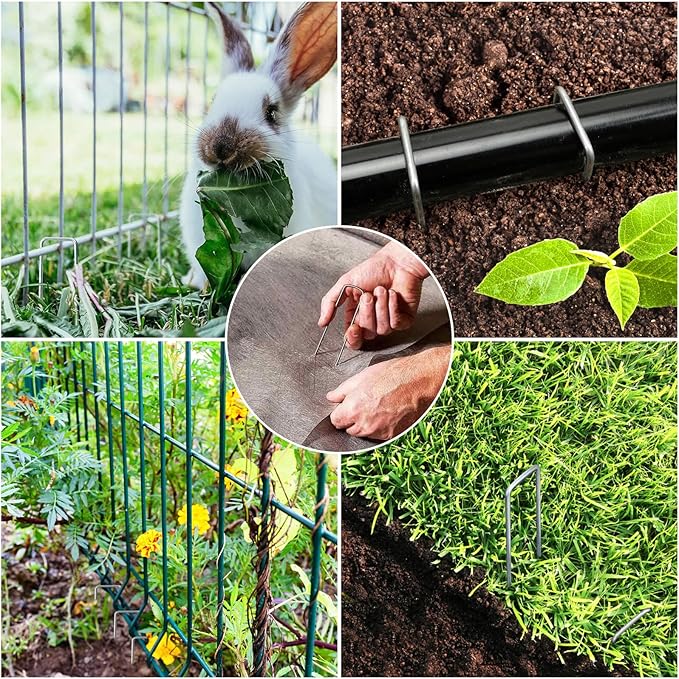 HongWay 360 Pack 6 Inch Landscape Staples, Galvanized Garden Staples 11 Gauge Ground Stakes Landscaping Fabric Pins Plant Cover Stakes Yard Staples for Lawn Fence Tent Hose Drip Irrigation Tube