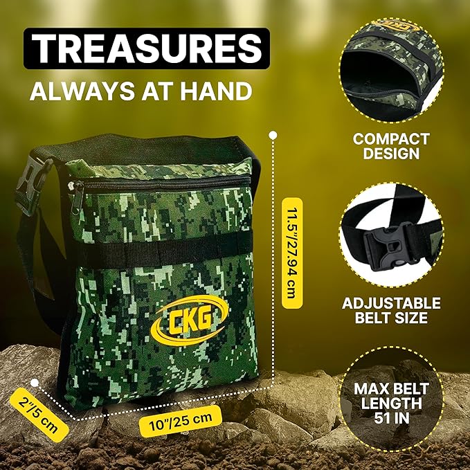 CKG Metal Detecting Shovel Tool, Heavy Duty Double Serrated Edge Digger - Digging Knife for Gardening Trowel Hunting Camping, Planting & Treasure Finds Pouch Bag, Set