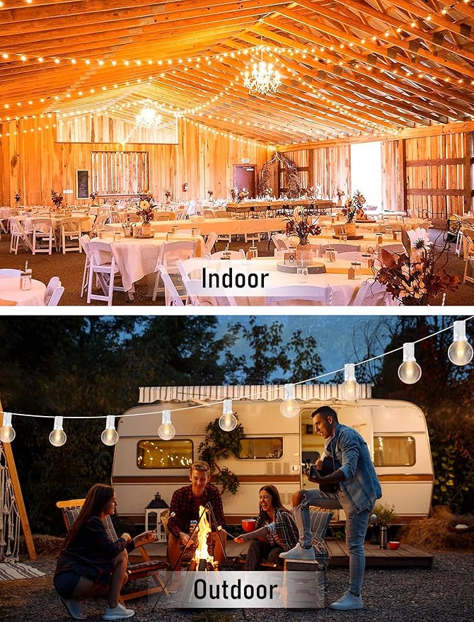 G40 100FT Globe String Lights with 102 Clear Bulbs Indoor Outdoor Patio, Market, Cafe, Garden, Birthday, Wedding Backyard String Lights-5 Watt/120 Voltage/E12 Base -White Wire