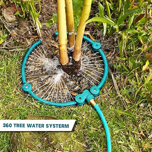 2Pcs 360° Tree Water System Tree Watering Ring 13 Inch Circle Sprinkler and Irrigation System Targeted Water with Y Hose Splitter for New Tree Outdoor Plants Raised Garden Beds Shrubs (Green, Small)