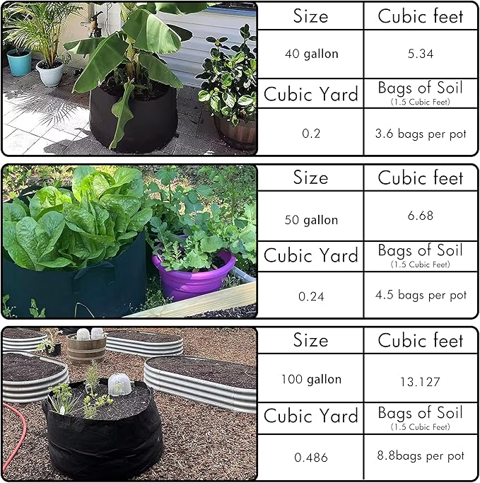 Gardzen 2-Pack 50 Gallon Grow Bags, Aeration Fabric Pots with Handles, Pot for Plants