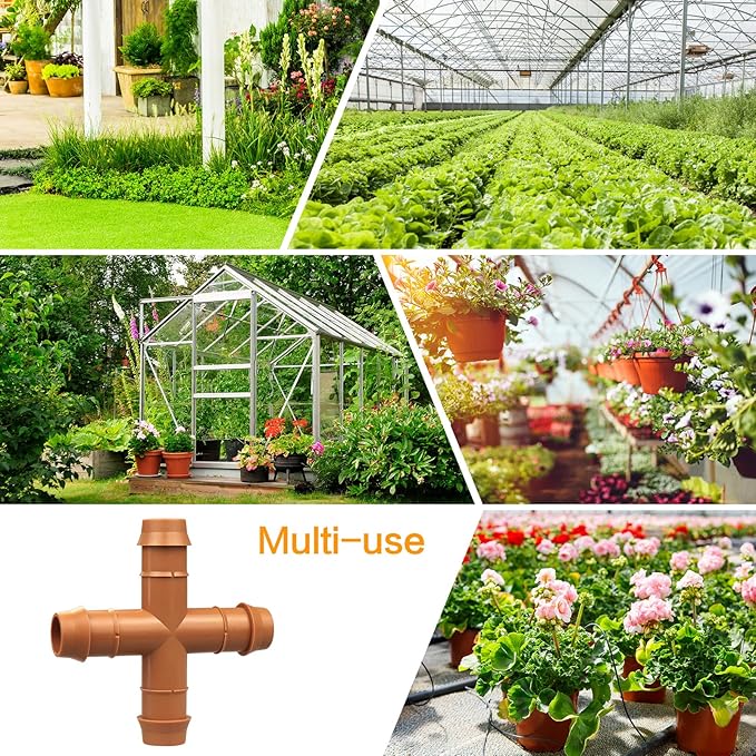 Drip Irrigation Fittings Barbed Cross Tee for 1/2" Irrigation Tubing(0.600" ID), 14 Pieces Barbed 4 Way Connectors, Drip Line 4 Way Couplings for Drip Sprinkler Garden Lawn Systems