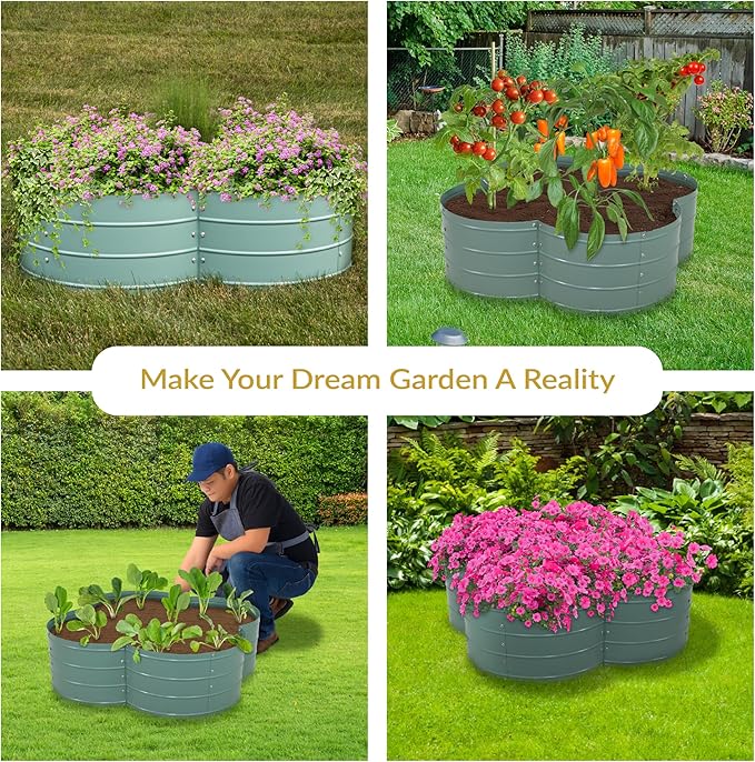 Sunnydaze Galvanized Raised Garden Bed - Metal Raised Bed for Gardening - Outdoor Planter Box for Flowers, Plants, and Vegetables - Green - 12” H Clover