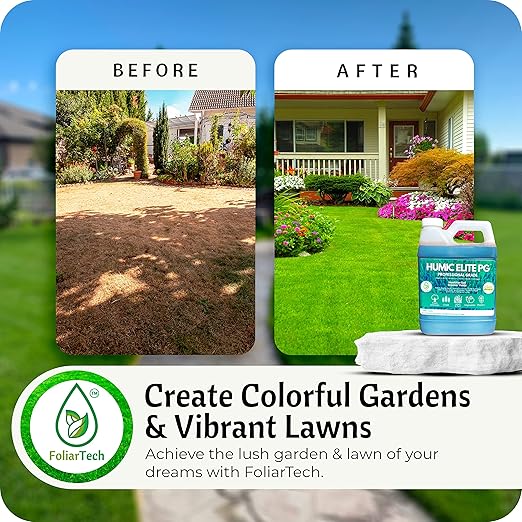 Humic Acid Organic Lawn Fertilizer - Fulvic Humic Mineral Blend for Trees, Shrubs, Ornamentals, Vegetables & Crops - Enhancer & Garden Soil Conditioner by FoliarTech, 34 OZ