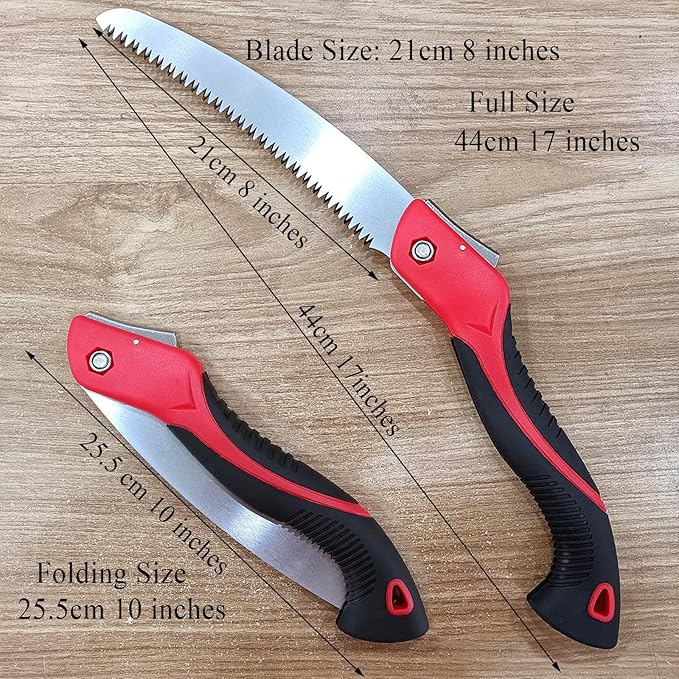 8 Inch Heavy Duty Pruning Saw, Folding Hand Saw with SK5 Curved Blade, Triple-cut Razor Teeth Used for Trees Wood Cutting Camping Gardening Work, Hiking, Landscaping, Tree Trimming