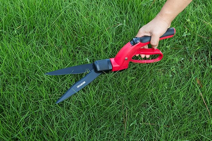 Kimura® Pro Grass Shears - Premium Lawn Shears with 360° Rotating Head, Japanese SK5 Steel Blades, Lightweight, Ergonomic TPR Coated Handles, Garden Shears for Edging and Trimming - 15" Grass Clippers
