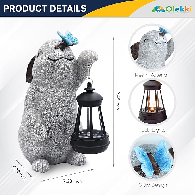 Solar Rabbit Statues for Garden Decor - Outdoor Bunny Figurine with Solar Lantern for Yard Patio Lawn Balcony Ornaments - Garden Gifts for Mothers Day, Grandma, Easter