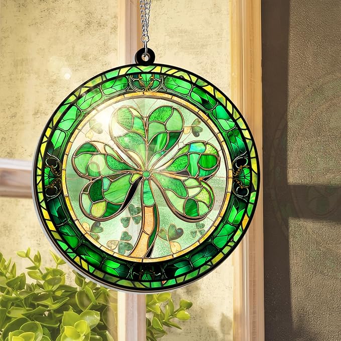 St Patricks Day Decorations - Irish Gifts for Women Men Friends Family, Shamrock Decorations, St Patricks Day Accessories - Double Layered Hanging Suncatcher 12 in
