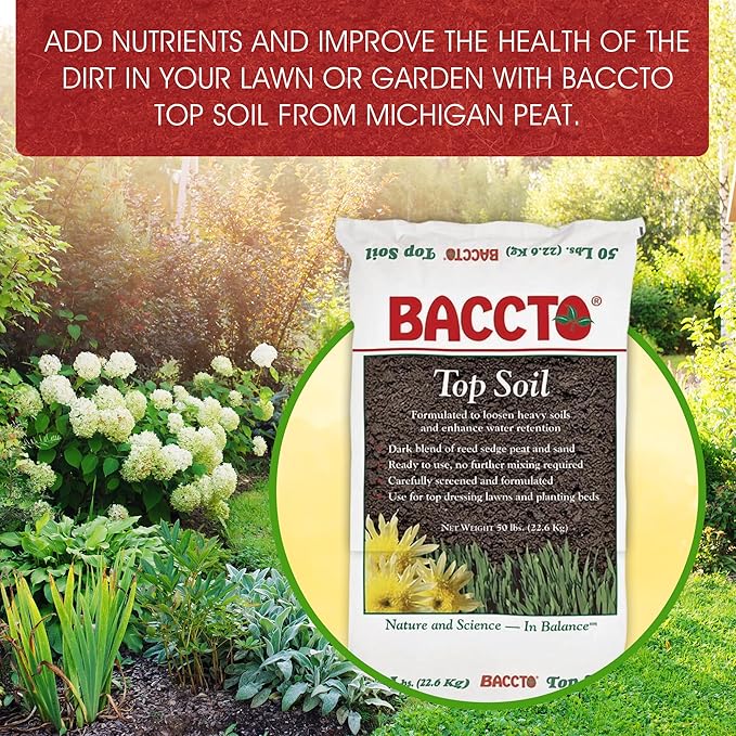 Baccto Top Soil for Lawns, Gardens, and Raised Planting Beds with Reed Sedge, Peat, and Sand, 50 Pounds (2 Pack)