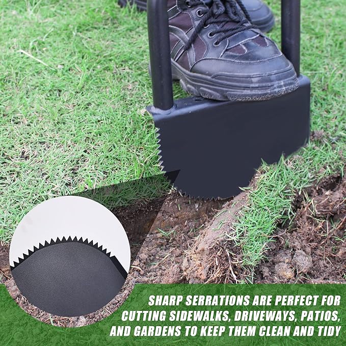 Height Adjustable Garden Edger Tool, Hand Steel Edger, Half Moon Lawn Edger, Saw-Tooth with Very Sharp Blade Manual Edger