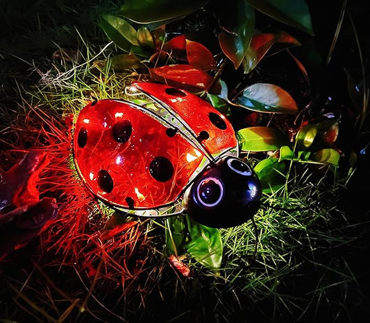 Solar Ladybug Outdoor Garden Statue,Hanging Waterproof LED Solar Lights Outdoor Decor,Metal Ladybug Ornament,Lantern Indoor Figurines for Patio Garden Table Decor for Ourdoor