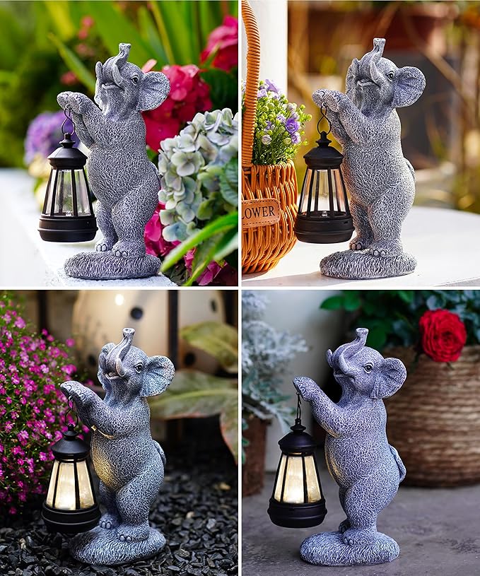 Nacome Solar Elephant Outdoor Statues for Garden: Outside Decor with Lantern Clearance for Yard Art Lawn Ornaments Porch Patio Balcony - Gifts for Grandma Mom Women