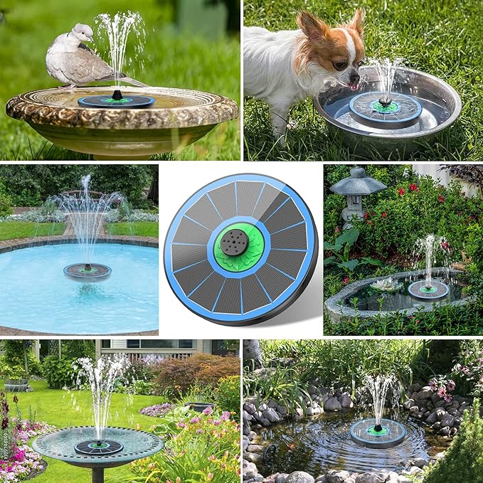 Solar Fountain Full Glass Panel No Battery, 3.5W Solar Bird Bath Fountains with 4 Fixed Rods & 7 Nozzles, Solar Fountain Pump for Bird Bath, Garden, Pond, Pool, Patio,Hummingbird