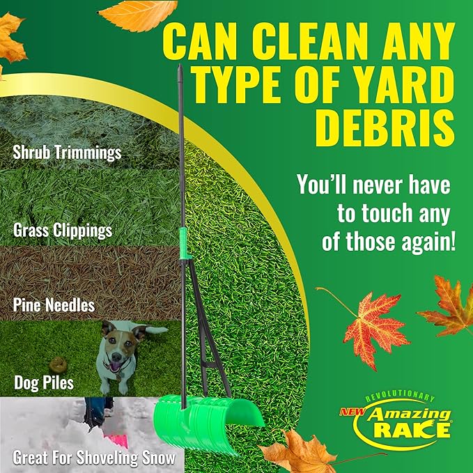 Amazing Rake Back Saving Garden Rake ― Leaf Rakes for Gardening ― Leaf Picker Upper ― Heavy Duty Leaves Claw & Rakes Lawns Garden Tool ― Easy Leaf & Grass Grabber Without Bending Over ― Green