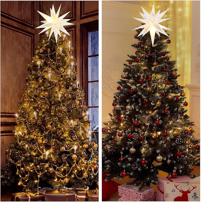 Kingdder 3 Pieces Moravian Star Light LED 3D Star Hanging Light Powered by Battery with Timer Function White Porch Lantern Holiday Decor for Indoor Outdoor Christmas Tree Balcony Courtyard (18 Inch)