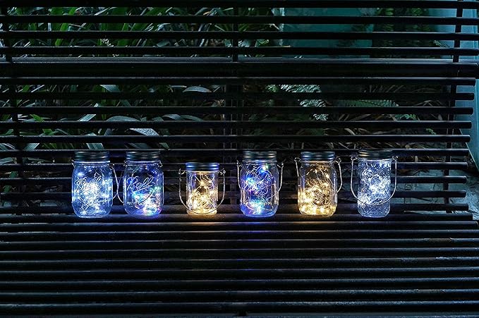 Decorman Solar Mason Jar Lights, 4 Pack 30 LED Fairy Star Firefly String Lids Lights with 4 Hangers for Patio Yard Garden Party Wedding Christmas Decoration(Jars Not Included) (4 Pack, Cool White)