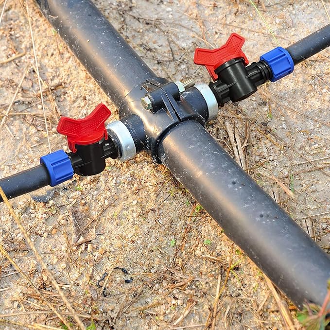 10pcs Drip Tape Connectors Valve Fittings 16mm Grummet x 5/8 Inch Tape-Swivel x 1/2'' Male with Red Handle Shut-Off Irrigation System, Universal Tubing Coupling Locking, Compatible Y112 Thread Type