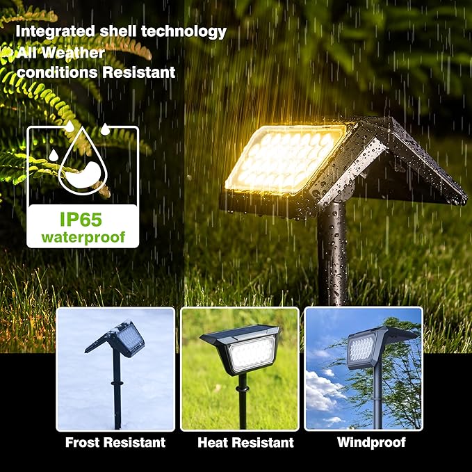 Solar Spot Lights Outdoor, [30 LEDs] High Brightness Long Range Landscape Lighting, [800LM2 Mode Adjustment] Led Outdoor Lights Solar Powered for House Garden Walkway (Warm 2packs)