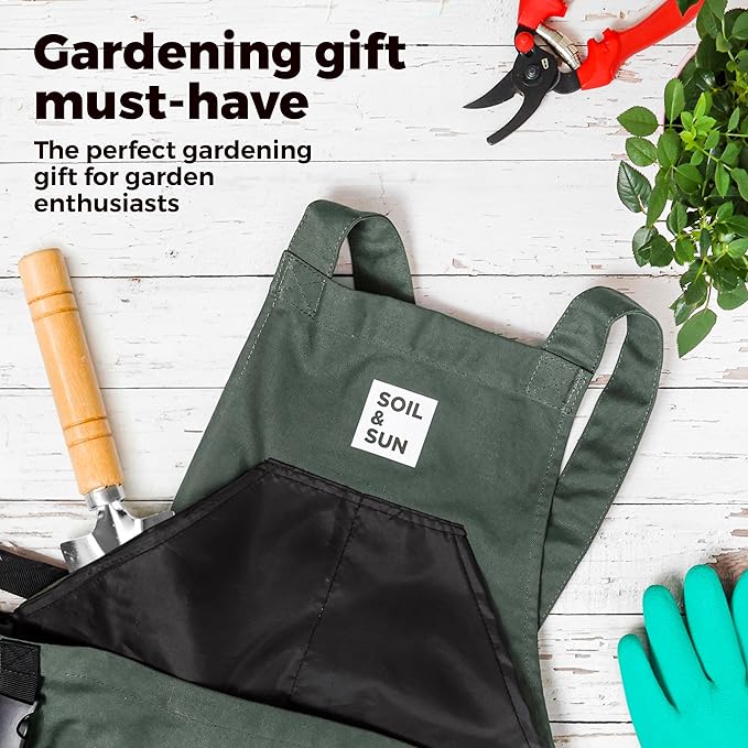 Soil & Sun Gardening Apron with Pockets and Harvesting Pouch - Durable Canvas Design for Men and Women - Convenient Tool Storage and Effortless Harvesting