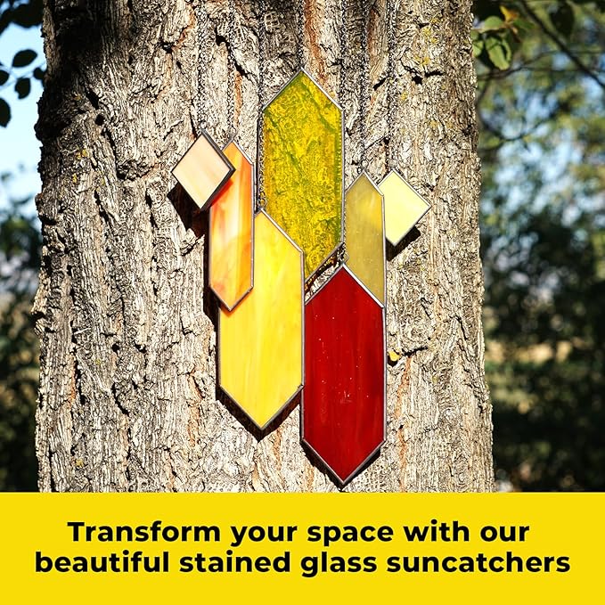 Sensory4U Stained Glass Suncatcher – Element Earth Tones Window Hanging Wall Art – Modern Design Home or Garden Décor – Unique Glass Suncatcher for Window, Porch, or Patio