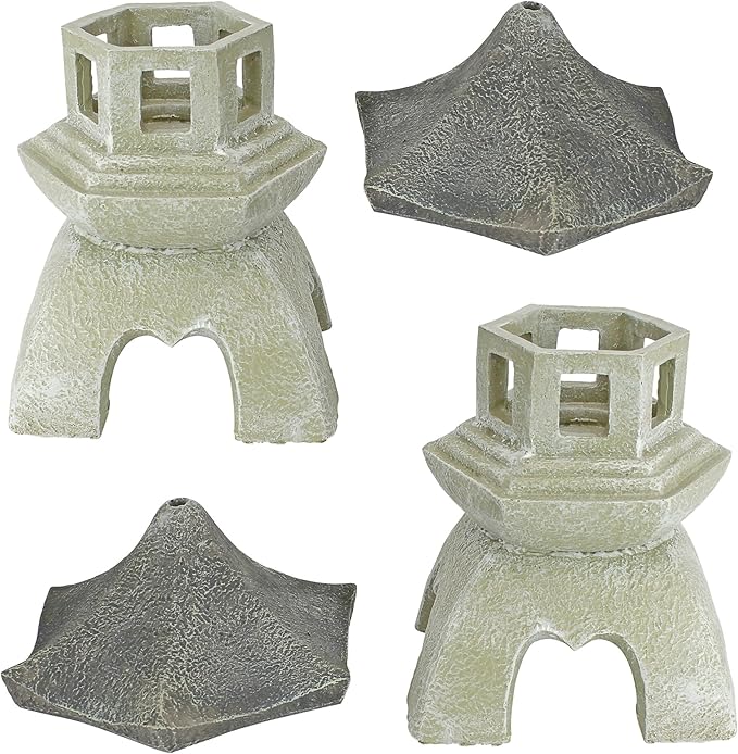 Design Toscano NG729869 Asian Pagoda Statues Medium - Set of Two,two tone stone