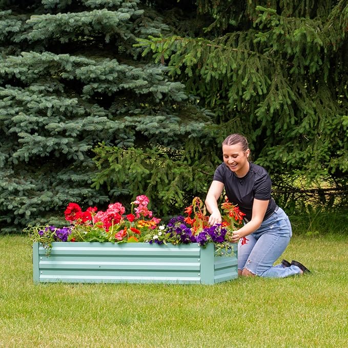 Sunnydaze Galvanized Raised Garden Bed - Metal Raised Bed for Gardening - Outdoor Planter Box for Flowers, Plants, and Vegetables - Green - 48" W x 36" D x 12" H Rectangle