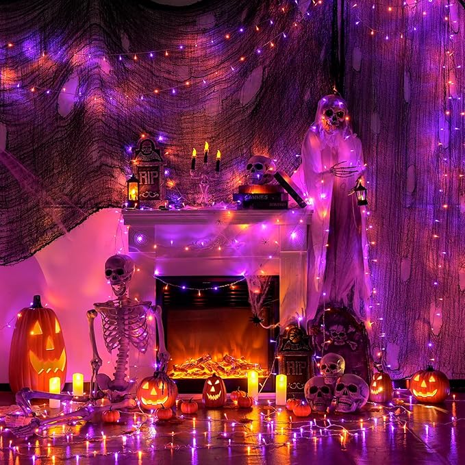 JMEXSUSS 400LED Halloween Lights with Remote,Orange and Purple Halloween Lights Waterproof,8 Modes Halloween String Lights Indoor Outdoor Plug in for Halloween Decorations