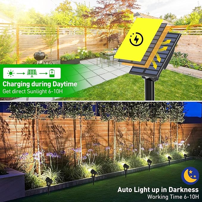 T-SUNUS Solar Spot Lights Outdoor IP65 Waterproof White 6000K 2-in-1 Landscape Spotlights, 9.8ft Cable Separate Panel Auto Dusk to Dawn Dimmable for Flag Yard Garden Patio Driveway Pathway Garage