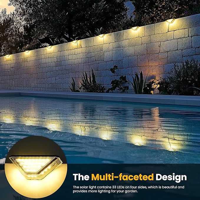 SOLPEX Solar Step Lights Outdoor,Solar Deck Lights for Outside,Two-Sided Stair Lights with 33 LEDs,Waterproof IP65 for Garden,Fence,Deck,Steps,Stair,Porch（10 Pack,Warm White）